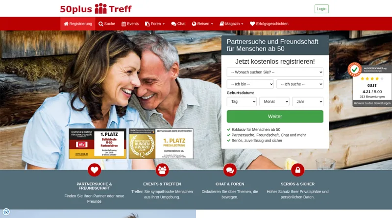 50plus-Treff.at: Startseite der Singlebörse